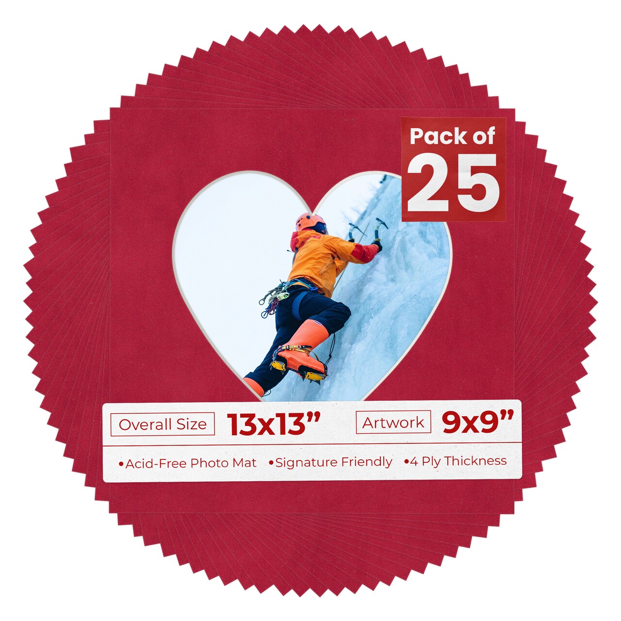 Red Suede Mat Board for 13x13 Frames - Heart Opening for 9x9 Photos